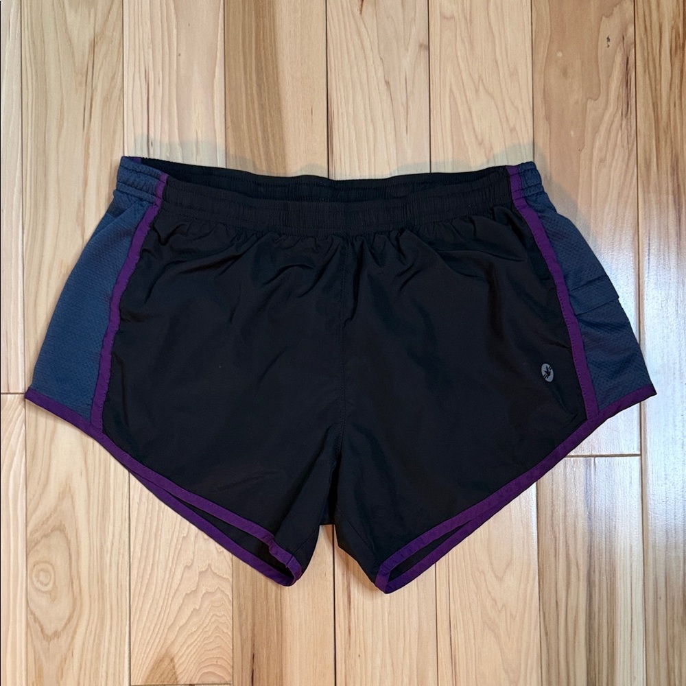 Women's Black and Purple Athletic Shorts